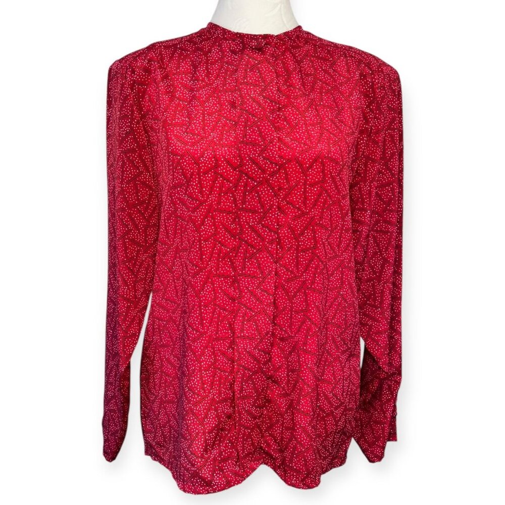 Oscar De La Renta Vintage Red Blouse Long Sleeve Size 4
